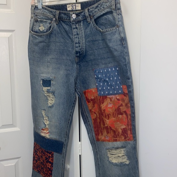 FREE PEOPLE Patchwork Jeans Size 31" We the Free" Balladonna High Rise Bootcut - Picture 7 of 12